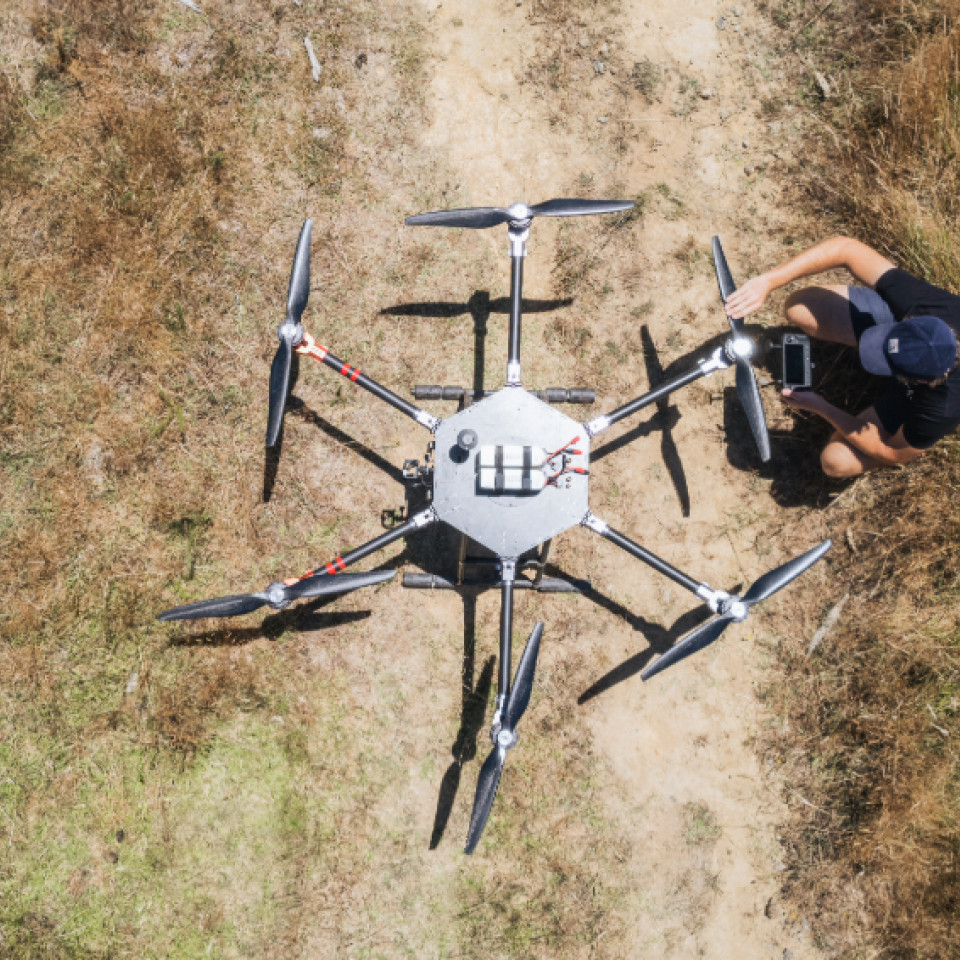 The Envico team launch their Aerial Seed Pod drone